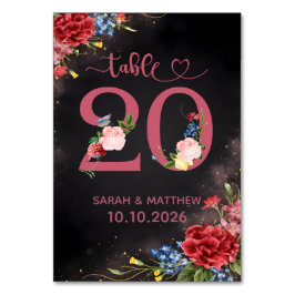 Cartão de Número de Mesa de Casamento Floral Rosad