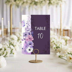 Cartão de Número de Mesa de Casamento Floral Roxo