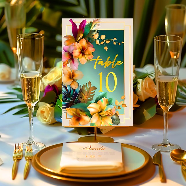 Cartão de Número de Mesa de Casamento Floral Tropi (Tropical Floral Wedding Table Number )