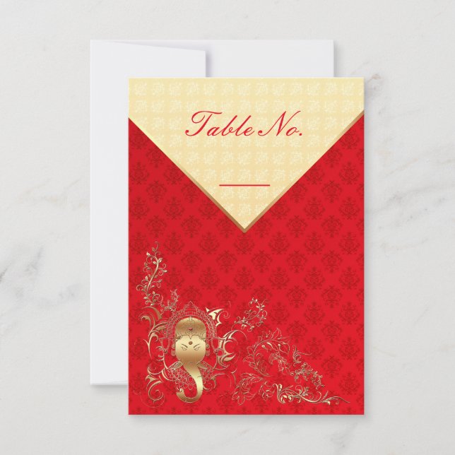 Cartão de Número de Mesa de Casamento Indiano (Frente)