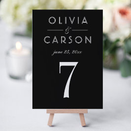 Cartão de Número de Mesa de Casamento Preto Elegan