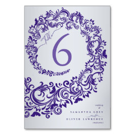 Cartão de Número de Mesa de Casamento Roxo Damasco