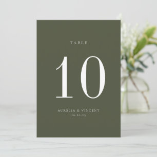 Cartão de Número de Mesa de Casamento Verde Oliva