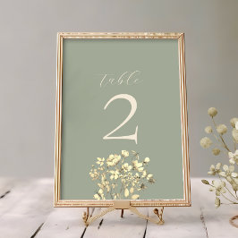 Cartão de Número de Mesa de Casamento Verde Sage
