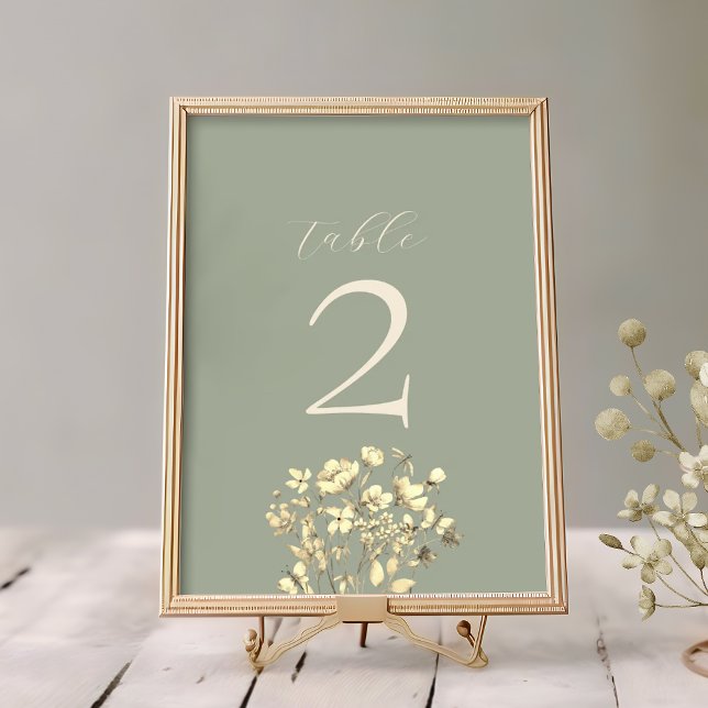 Cartão de Número de Mesa de Casamento Verde Sage (Criador carregado)