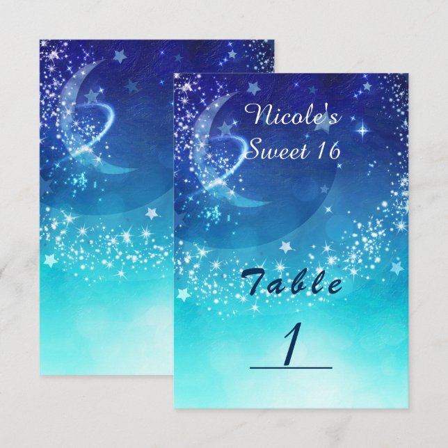Cartão de Número de Mesa de Festa Brilho da Lua do (Frente/Verso)