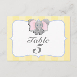 Cartão de Número de Mesa de Festa de Elefante Bebê