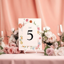Cartão de Número de Mesa de Flores Coloridas Elega