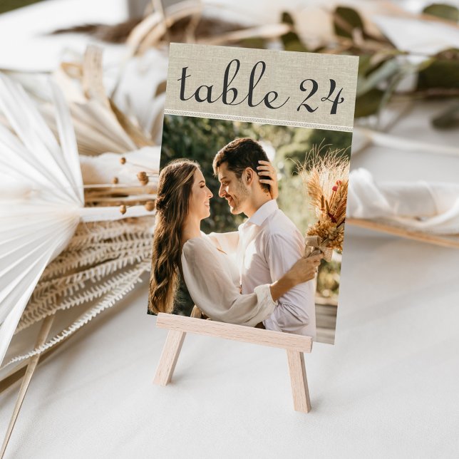 Cartão de Número de Mesa de Foto de Casamento em L (Criador carregado)