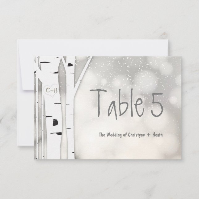 Cartão de Número de Mesa de Inverno de Bétula Rúst (Frente)