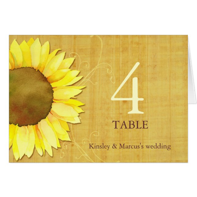 Cartão de Número de Mesa Dobrada de Papyrus Sunflo (Frente horizontal)