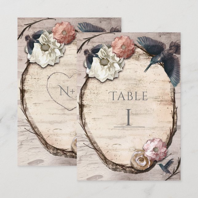 Cartão de Número de Mesa em Bétula Branca Rústica  (Frente/Verso)