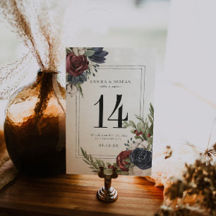 Cartão de Número de Mesa Floral Boho Botânico de I