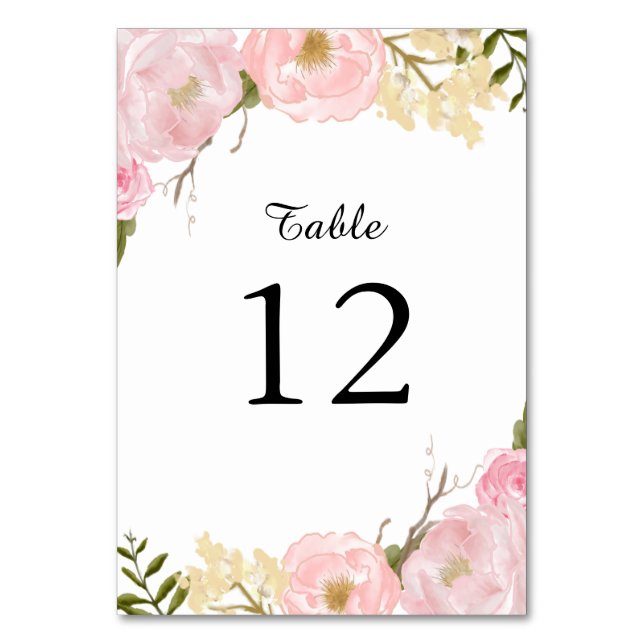 Cartão de Número de Mesa Floral Botânico Branco Ro (Frente)