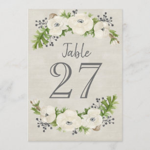 Cartão de Número de Mesa Floral de Aquarela Anêmon