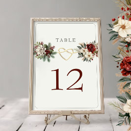 Cartão de Número de Mesa Floral de Natal