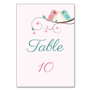 cartão de número de mesa floral de pássaros de amo