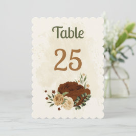 cartão de número de mesa floral de tons de terra t