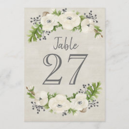 Cartão de Número de Mesa Floral em Aquarela Anêmon