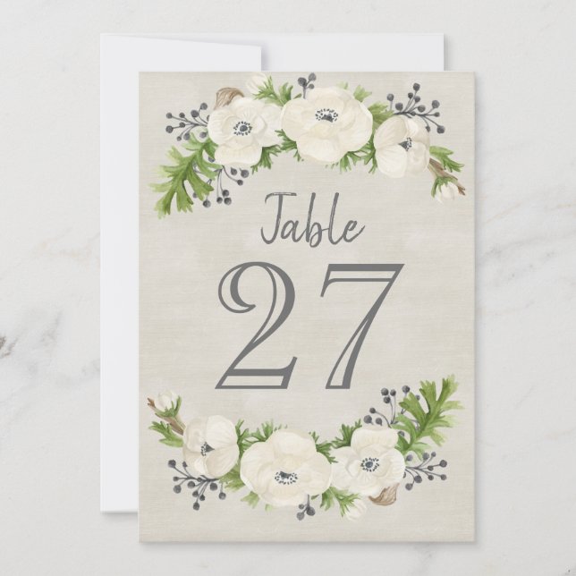 Cartão de Número de Mesa Floral em Aquarela com An (Frente)