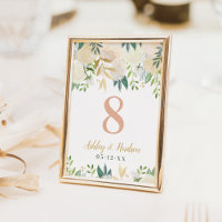 Cartão de Número de Mesa Floral Rosa Dourado Verde