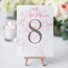 Cartão de Número de Mesa Floral Rosa Elegante Peôn