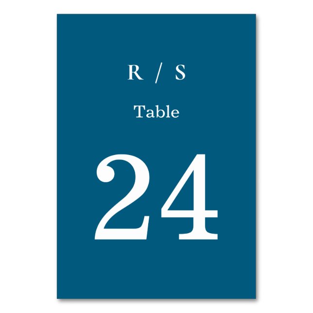 Cartão de Número de Mesa Monograma Azul Clássico E (Frente)