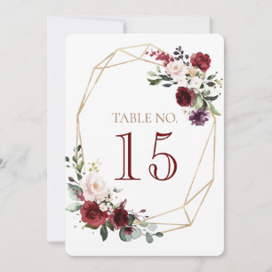 Cartão de número de mesa para floral de casamento 