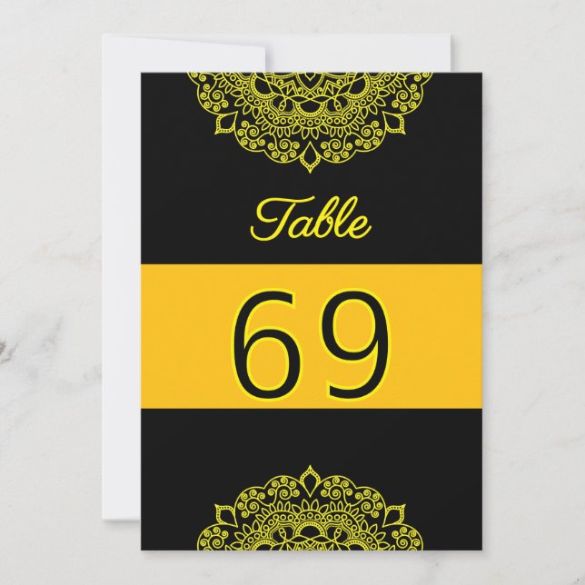 cartão de número de mesa preto da mandala dourada (Frente)