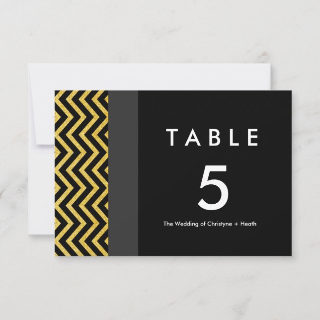 Cartão de Número de Mesa Preto e Dourado Chevron M (Frente)