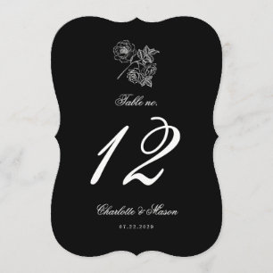 Cartão de Número de Mesa Preto Floral Vintage com 