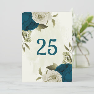 cartão de número de tabela botânica floral azul-la