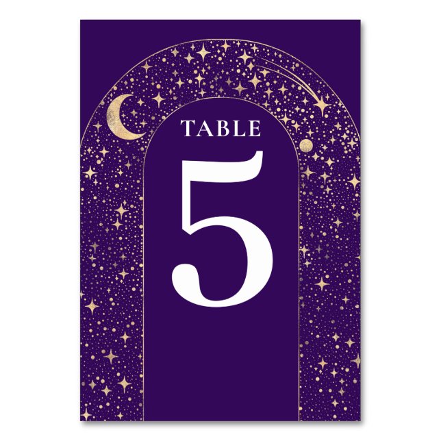 Cartão de Número de Tabela Casada Roxo de Estrelas (Frente)