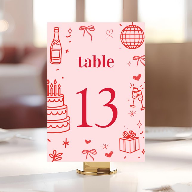 Cartão de Número de Tabela de Aniversário Rosa | S (Criador carregado)