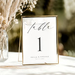 Cartão de Número de Tabela de Caligrafia Moderna M<br><div class="desc">Elevem seu decor de casamento com esta placa de número da mesa de caligrafia moderna minimalista, projetada para misturar simplicidade com elegância. Com um design preto-e-branco elegante e um roteiro de caligrafia gracioso, esta placa adiciona um toque chic e moderno às suas configurações de mesa. Fácil de personalizar com os...</div>