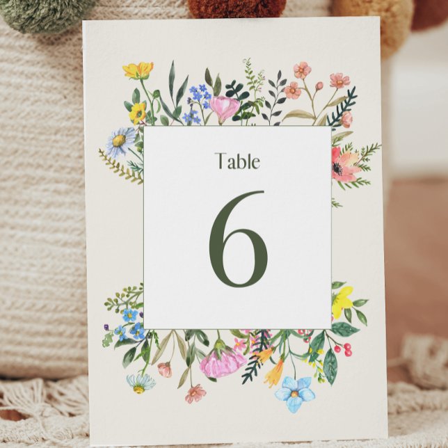 Cartão de Número de Tabela de Casamento de Flores  ("Elevate tables with Watercolor Wildflower charm. Find your spot beautifully! 🌸 #WeddingTableMagic)