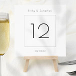 Cartão de Número de Tabela de Casamento de Fotos e<br><div class="desc">Cartão de Número de Tabela de Casamento de Foto Quadrado Moderno. Disponível digitalmente e impresso. Estilo contemporâneo com este design simples e elegante. Personalize as palavras conforme necessário e adicione cada número ao seu carrinho separadamente. O mesmo design está em ambos os lados e as palavras serão atualizadas simultaneamente quando...</div>