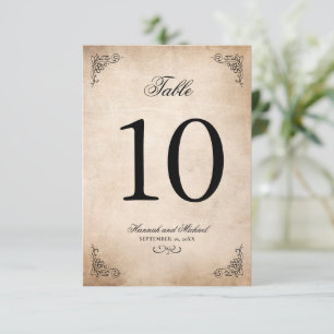 Cartão de Número de Tabela de Casamento de Pergami