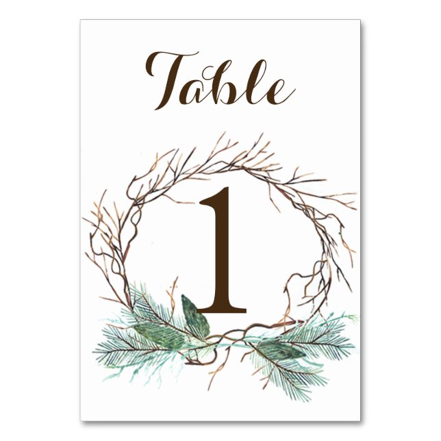 Cartão de Número de Tabela de Casamento de Wreath  (Frente)