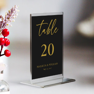 Cartão de Número de Tabela de Casamento Dourado e