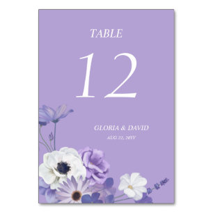 Cartão de Número de Tabela de Casamento Floral Púr