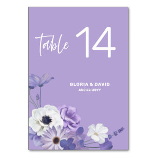 Cartão de Número de Tabela de Casamento Floral Púr