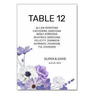 Cartão de Número de Tabela de Casamento Floral Púr
