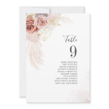 Cartão de Número de Tabela de Casamento Pampas Gra
