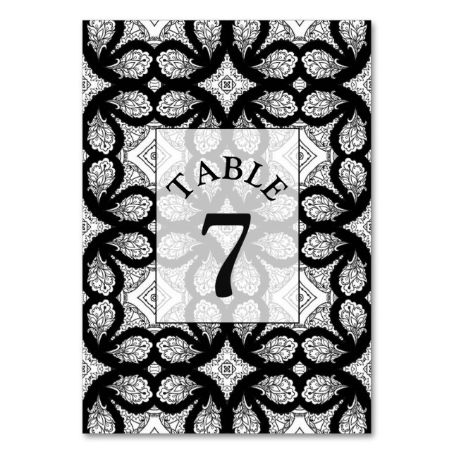 Cartão de Número de Tabela de Casamento Preto e Br (Frente)