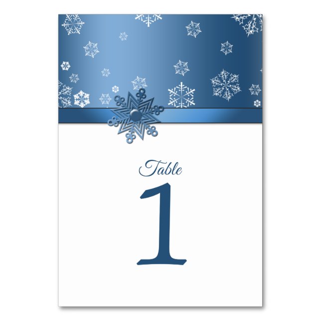Cartão de Número de Tabela de Flocos de Neve Azul  (Frente)