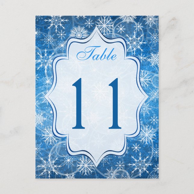 Cartão de Número de Tabela de Flocos de Neve Azul  (Frente)