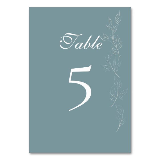 Cartão de Número de Tabela de Folha Azul-Elegante (Frente)