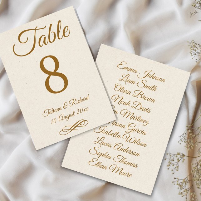 Cartão de Número de Tabela de Script Dourado Elega (elegant gold script wedding table number card)