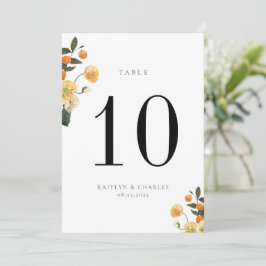 Cartão de Número de Tabela Floral Citrus Orange